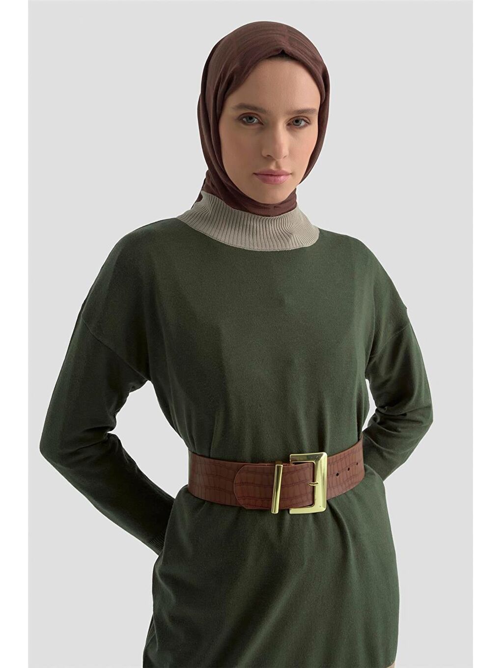 Color Block Triko Tunik 25Kd6018 Haki-3