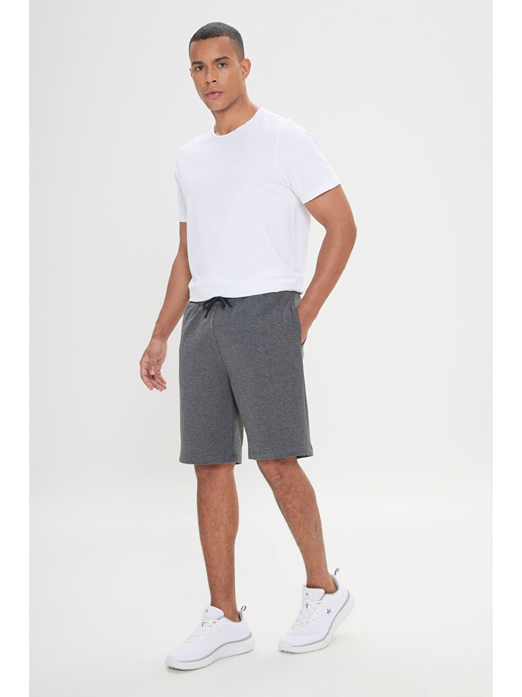 Erkek Antrasit-Melanj Standart Fit Günlük Rahat Spor Örme Şort-1