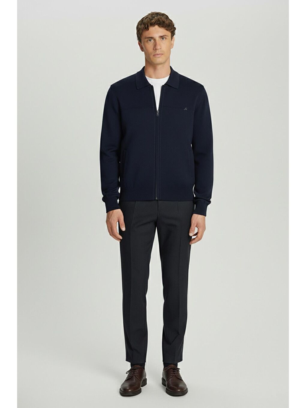 Lacivert Comfort Fit Yün Karışımlı Polo Yaka Fermuarlı Triko Hırka-1