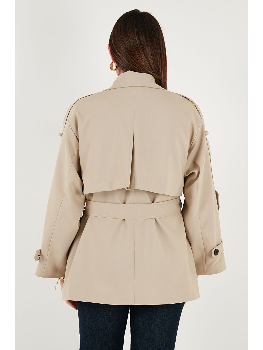 Kahverengi Relaxed Fit Kruvaze Yaka Düğmeli Astarlı Trençkot 6839580-4