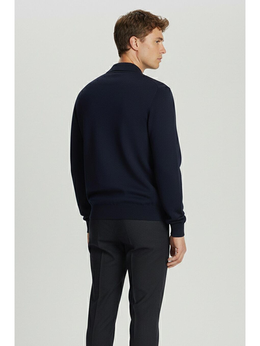 Lacivert Comfort Fit Yün Karışımlı Polo Yaka Fermuarlı Triko Hırka-2