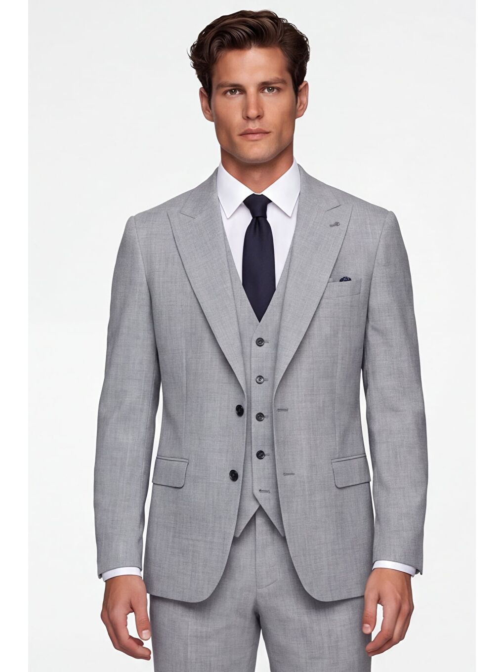 Giotelli Erkek Gri Dar Kesim Slim Fit Viskon 6 Drop Yelekli Takım Elbise