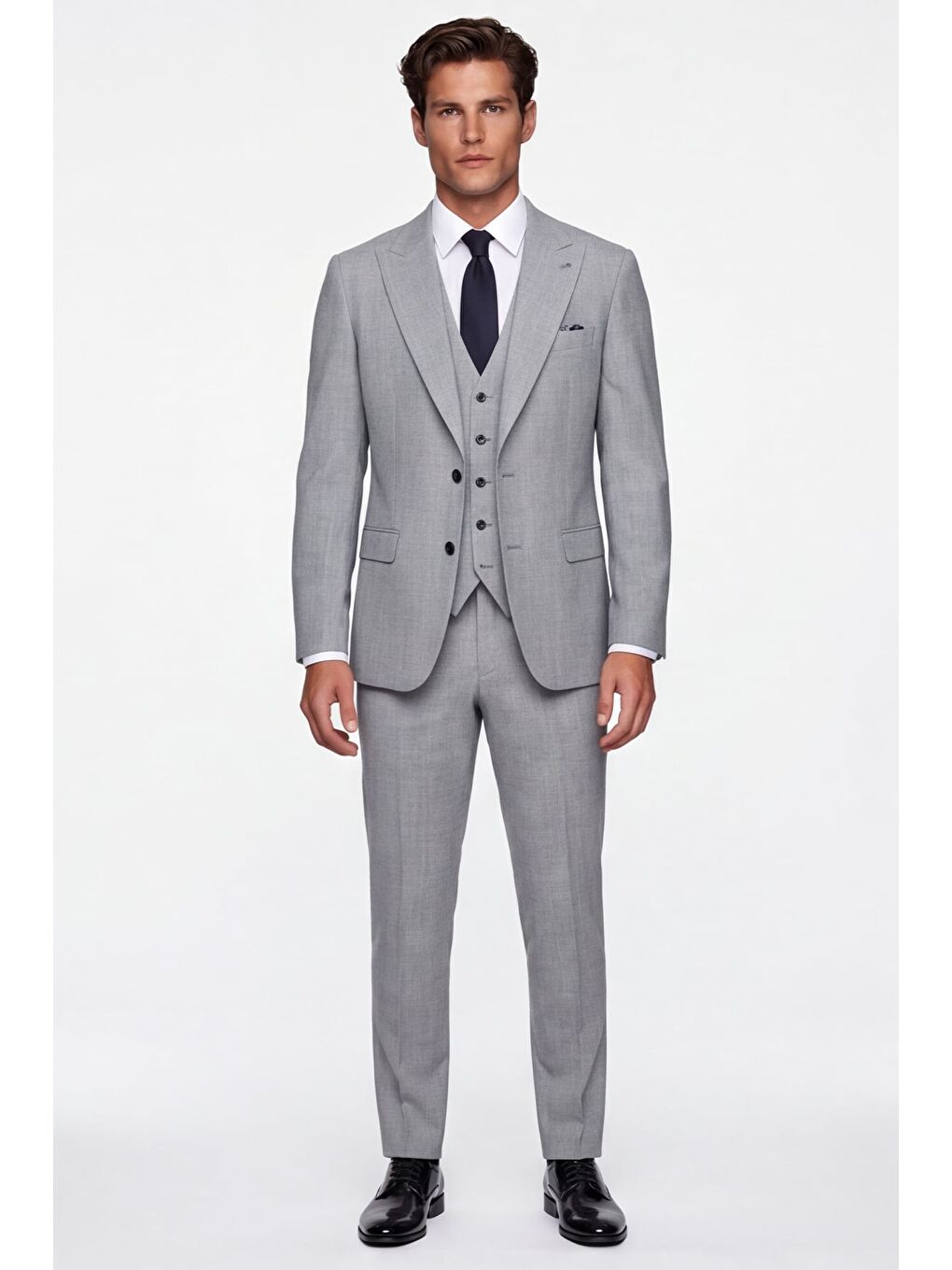 Giotelli Erkek Gri Dar Kesim Slim Fit Viskon 6 Drop Yelekli Takım Elbise-1