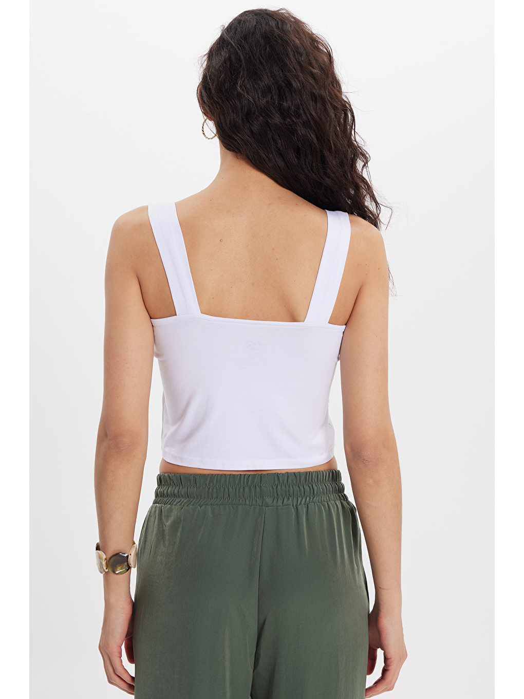 Kadın Slim Fit Dar Kesim Elastanlı Beyaz Crop Atlet-7