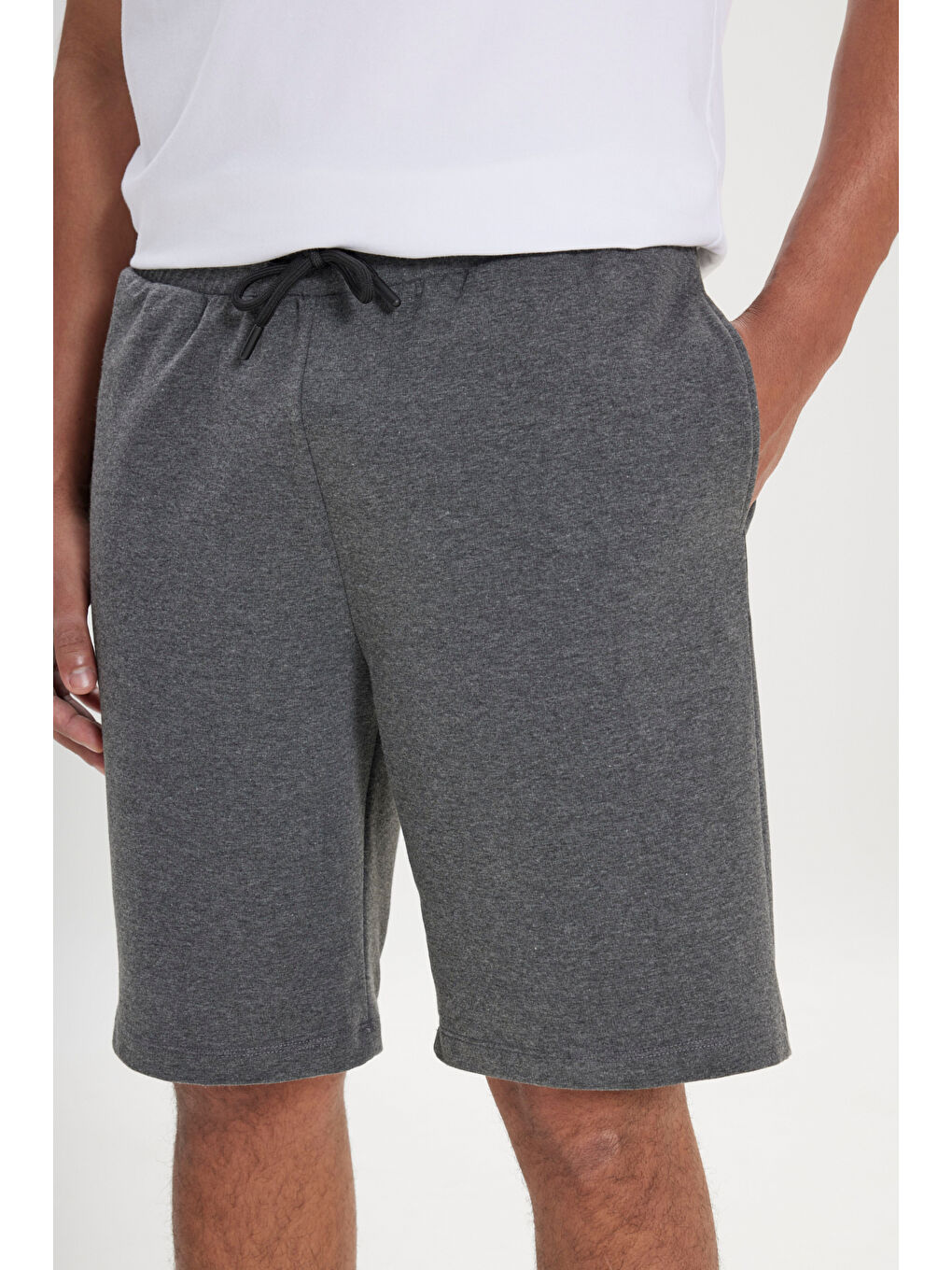 Erkek Antrasit-Melanj Standart Fit Günlük Rahat Spor Örme Şort-3