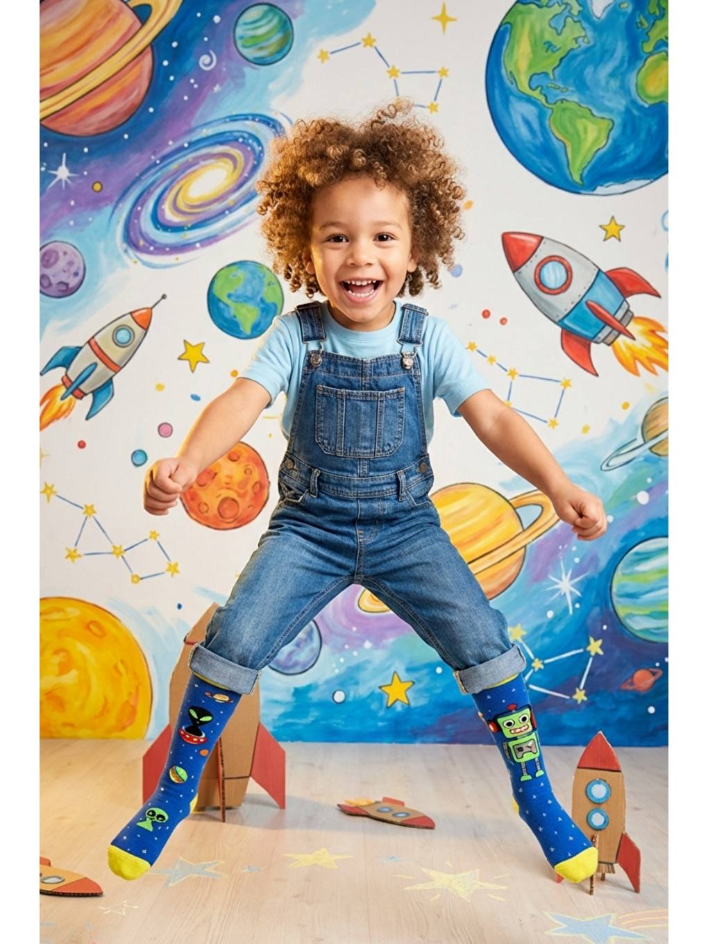 Karışık Uzay Desenli Çocuk Dizüstü Çorap-1