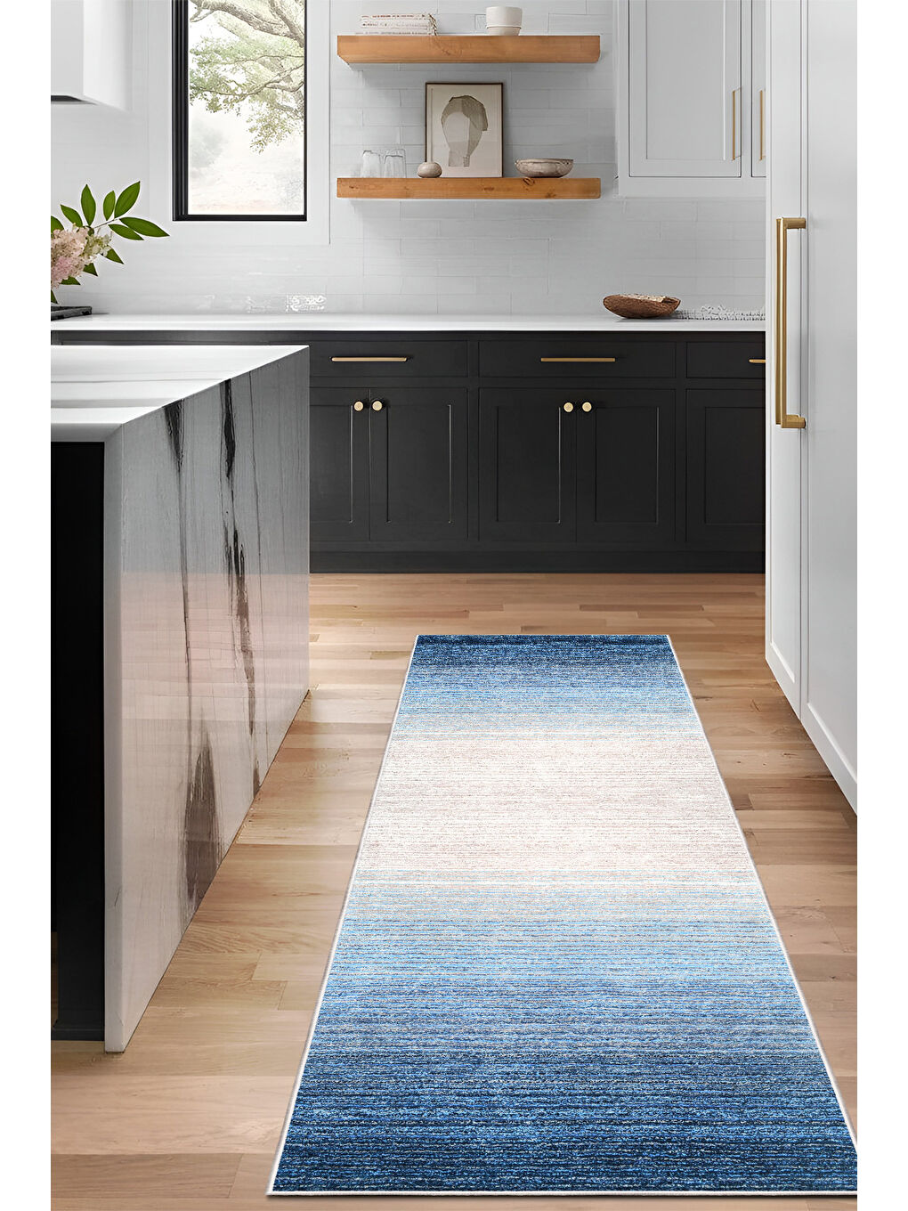 Mavi Dekoratif Özel Tasarım Yıkanabilir İnce Kaymaz Tabanlı Modern Halı KECE FR08-4