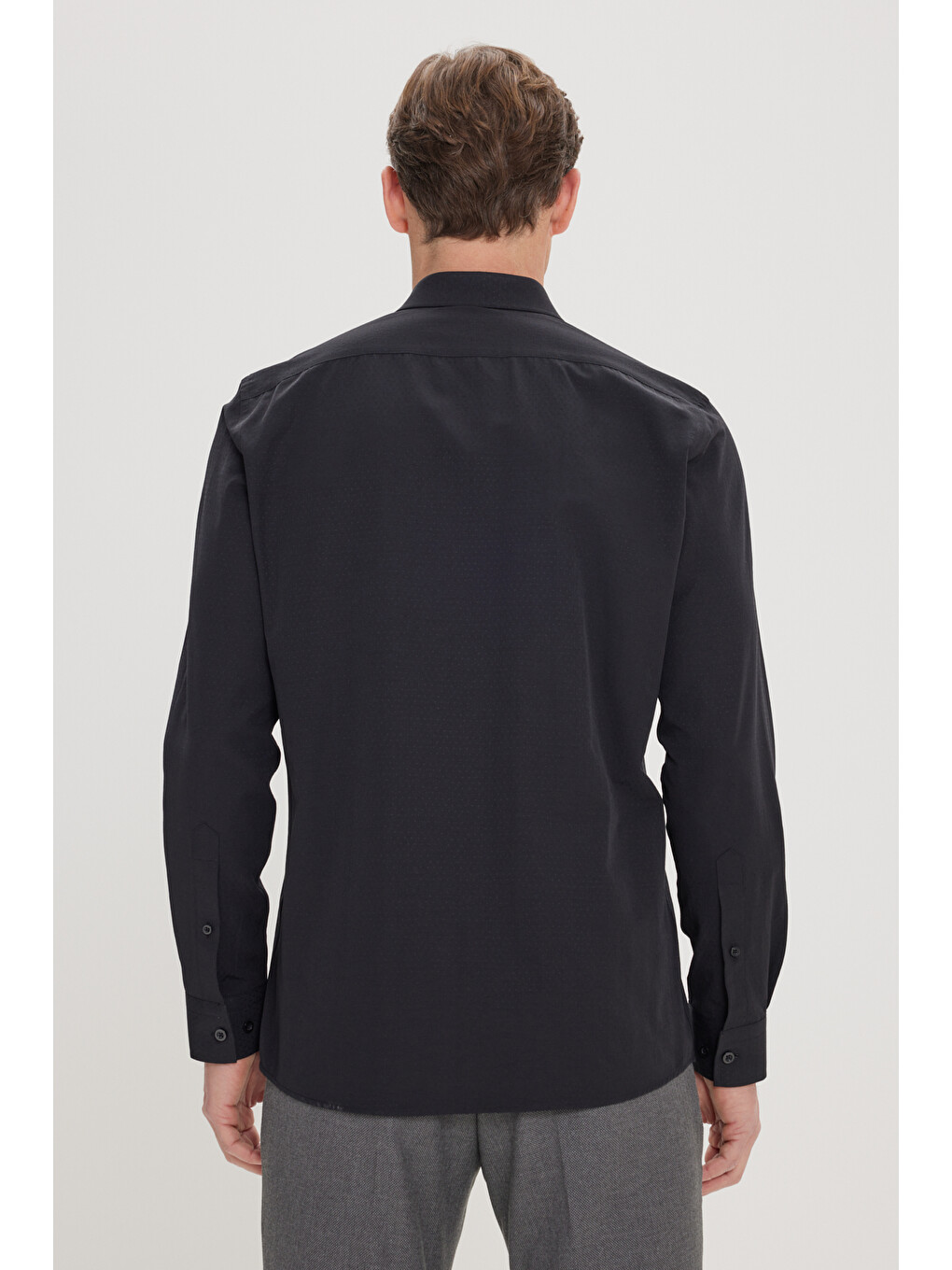 Erkek Siyah Slim Fit Dar Kesim Klasik Yaka Pamuklu Armürlü Gömlek-5