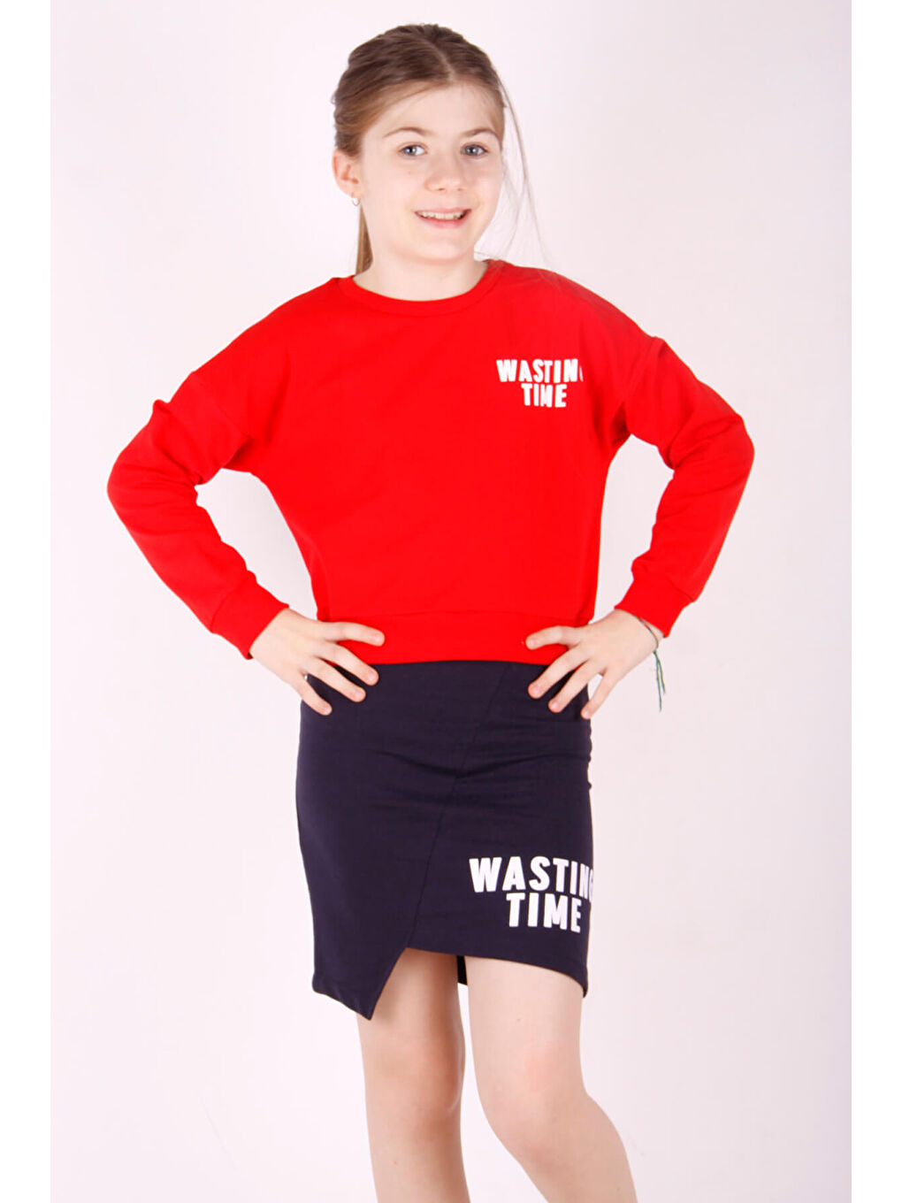 Kırmızı Kız Çocuk Wasting Baskılı Etekli Takım-3