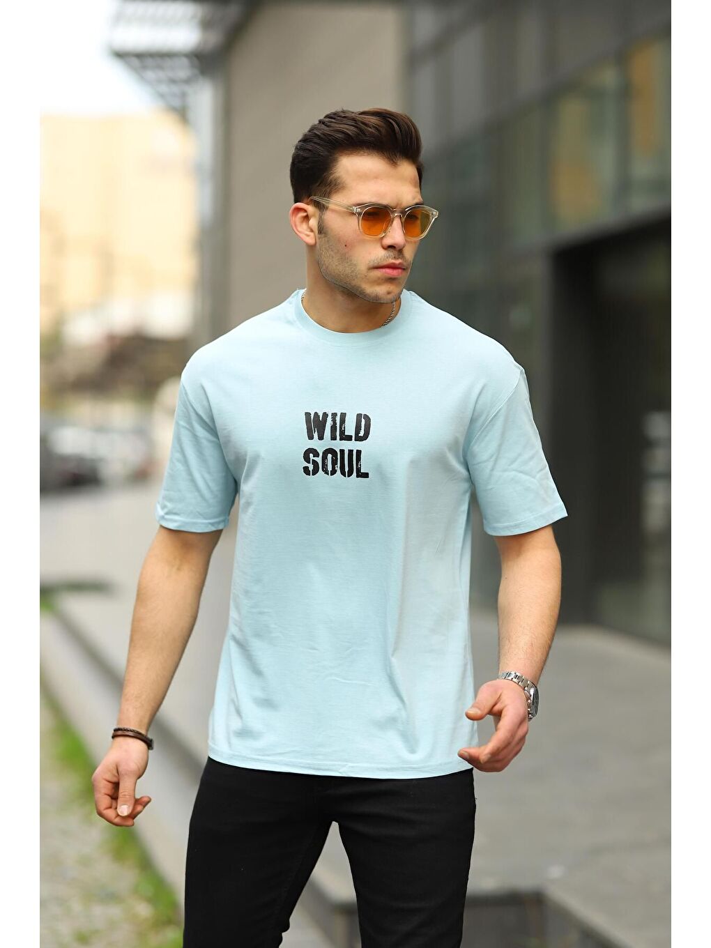 Mavi Erkek Wild Soul Baskılı Oversize Tshirt