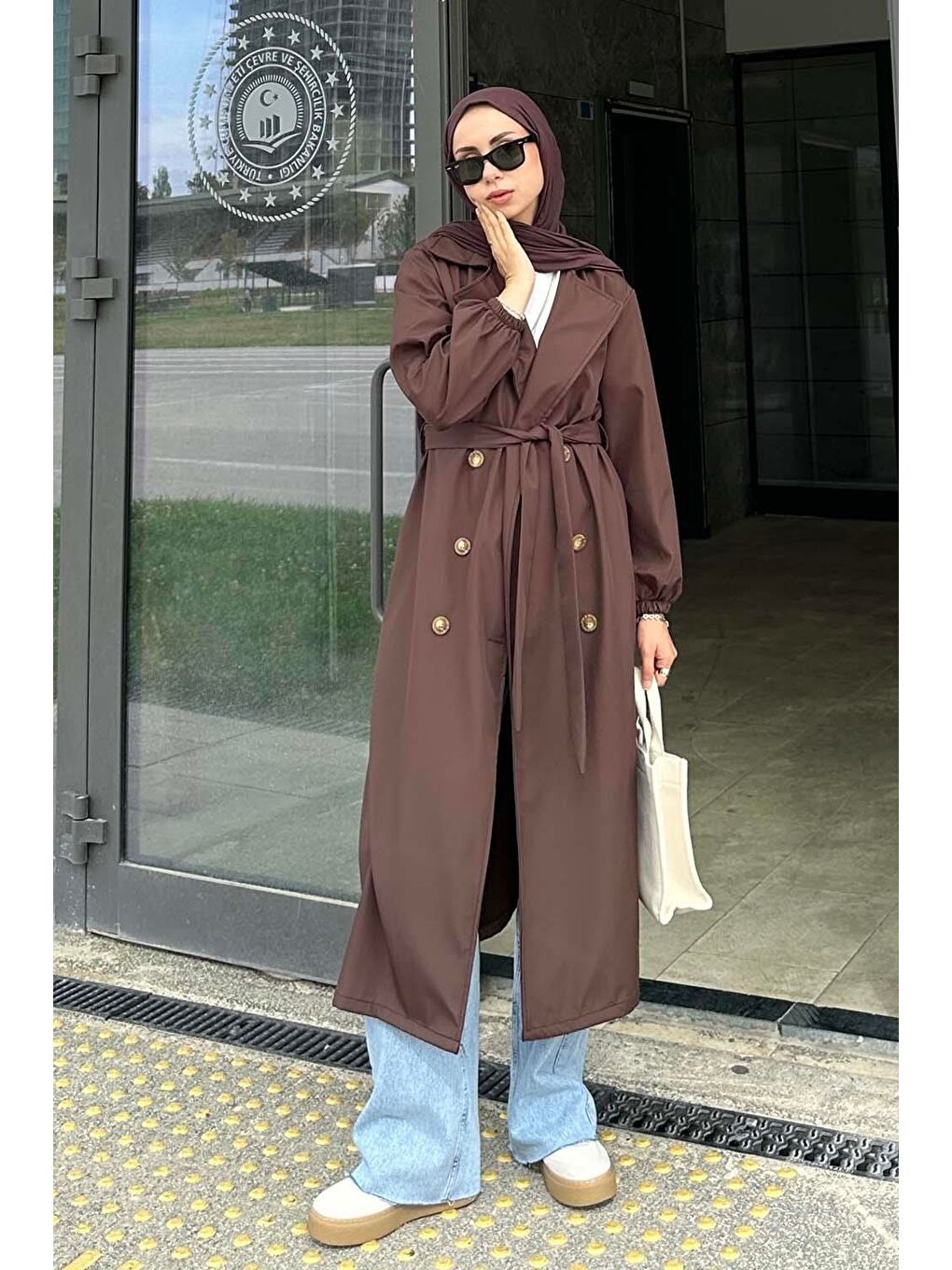 Kol Elastik Detaylı Trençkot Kahverengi