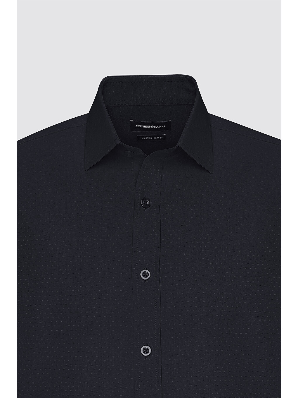 Erkek Siyah Slim Fit Dar Kesim Klasik Yaka Pamuklu Armürlü Gömlek-7