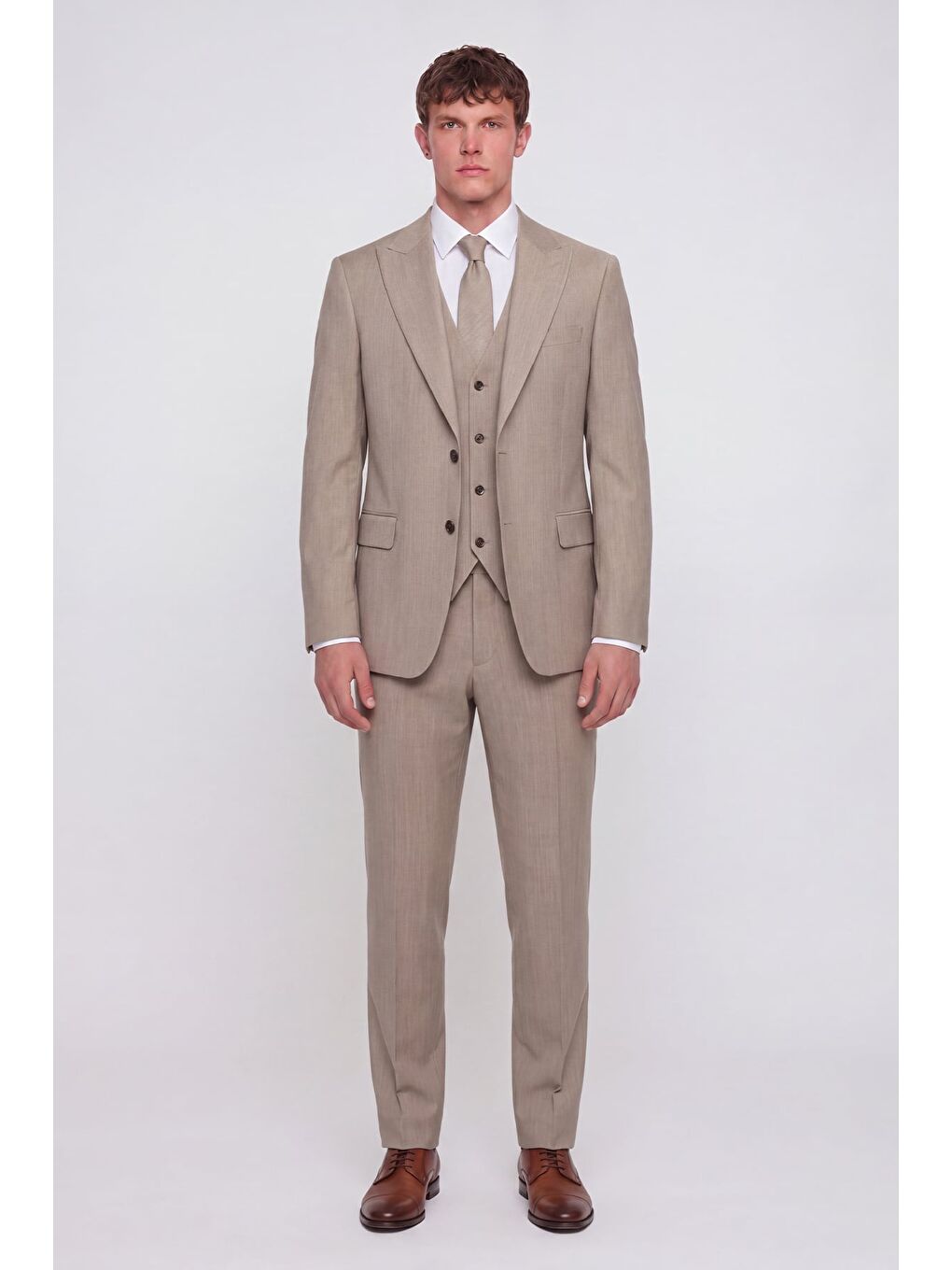 Açık Bej Vest Suit Prnt-1