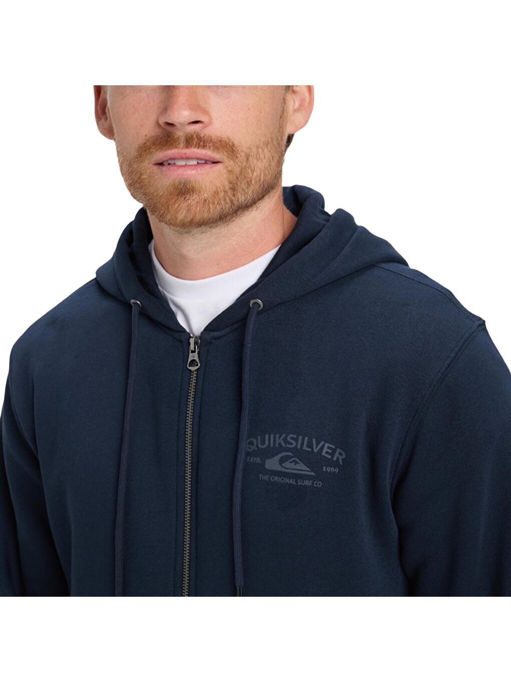 Lacivert Zip Hood Chest Logo Erkek Mavi Fermuarlı Sweatshirt-3