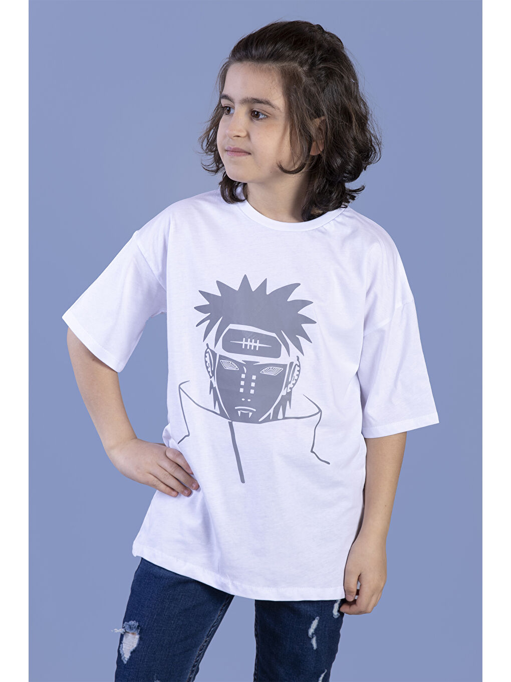 Beyaz Unisex Çocuk Reflektör Baskılı Tişört-3