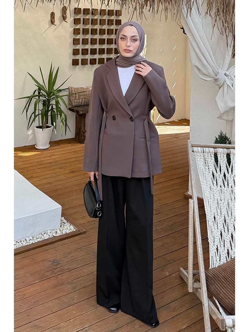 Yandan Bağlamalı Ceket Kahverengi