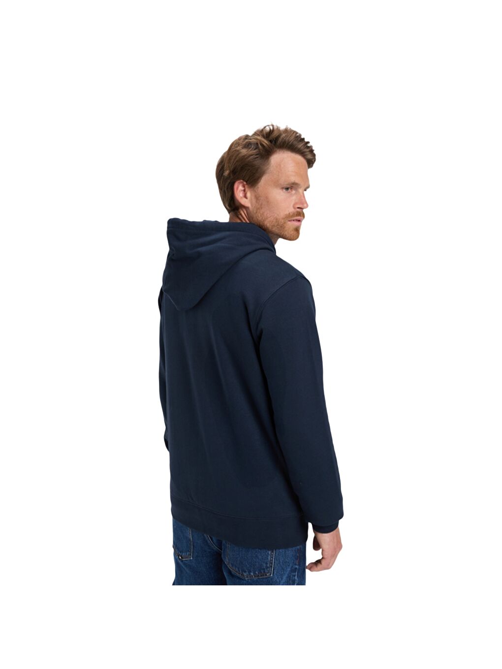 Lacivert Zip Hood Chest Logo Erkek Mavi Fermuarlı Sweatshirt-5