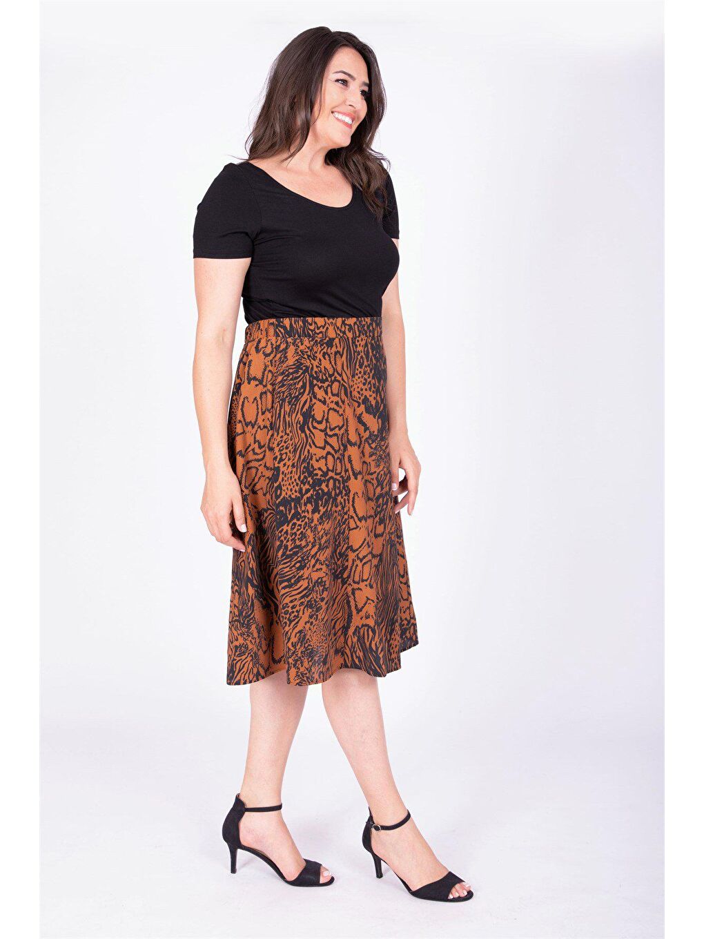 Kahverengi Arka Bel Lastikli Çan Etek-1