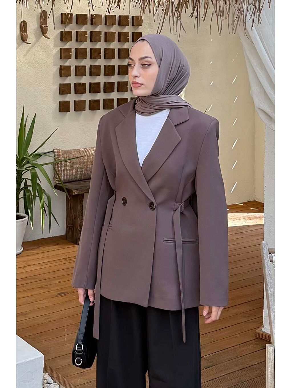 Yandan Bağlamalı Ceket Kahverengi-1