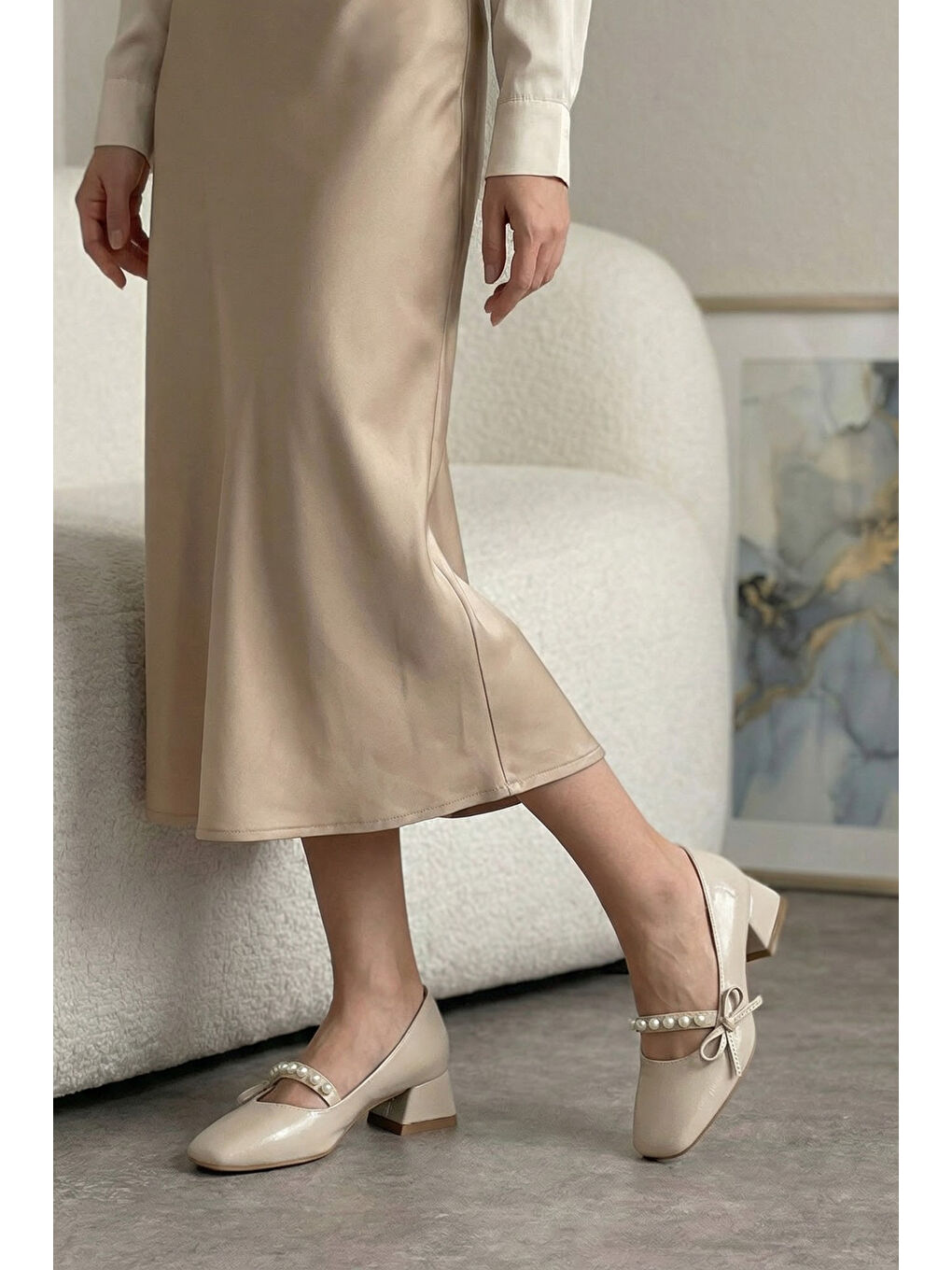 Bej D00104 Günlük Ortopedik Klasik Topuklu Kadın Ayakkabı-2