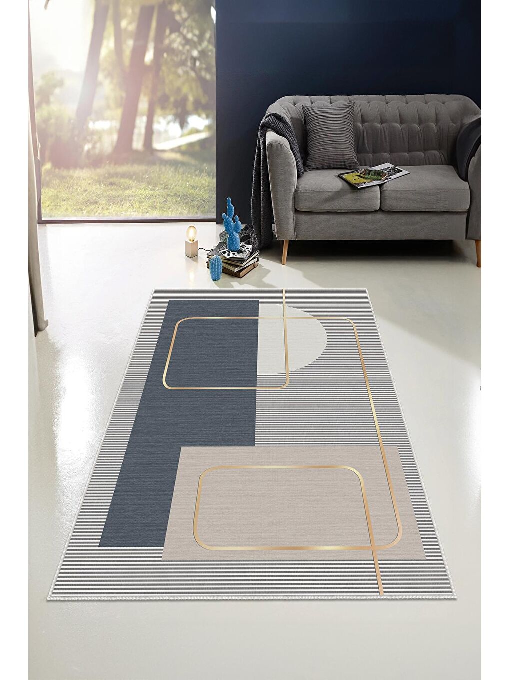 Gri Dekoratif Özel Tasarım Yıkanabilir, Modern Halı  120x180-2