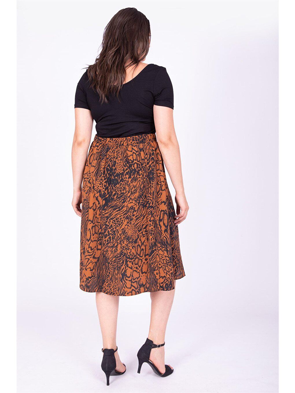 Kahverengi Arka Bel Lastikli Çan Etek-2