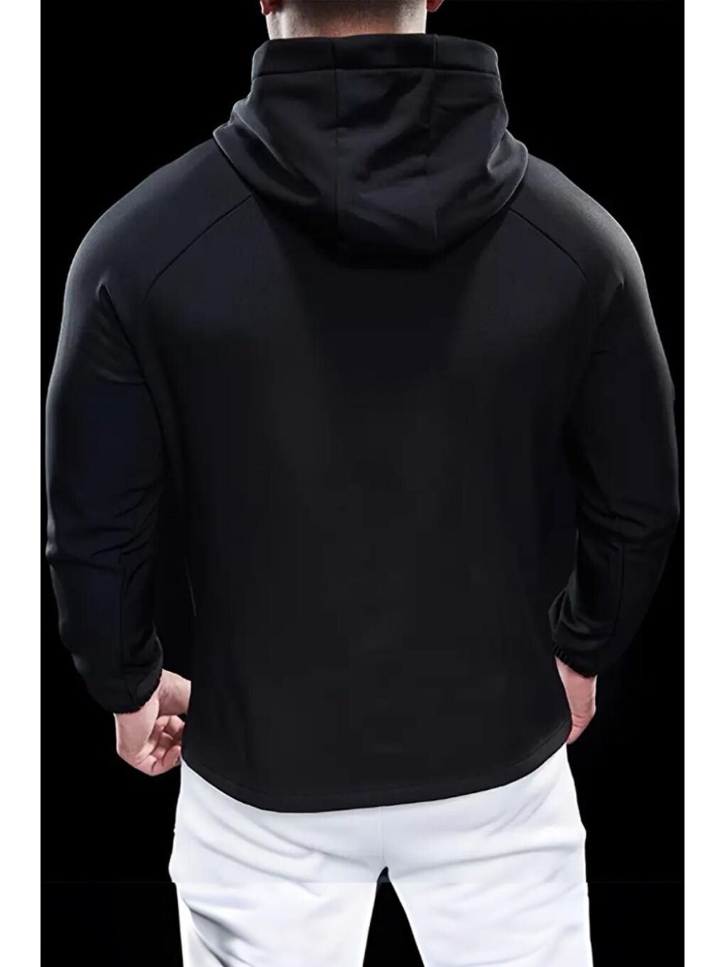 Oksit Siyah Sogga Antreman Spor Fitness Scuba Kumaş Kapüşonlu  Erkek Fermuarlı Sweatshirt - 5