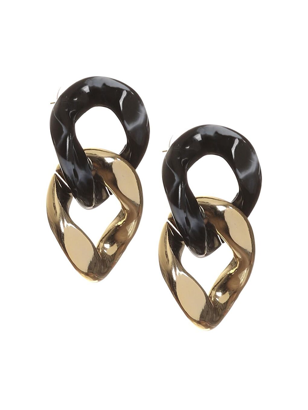 Kadın Kalın Zincir Formlu Gold & Siyah Çivili Model Reçine Küpe