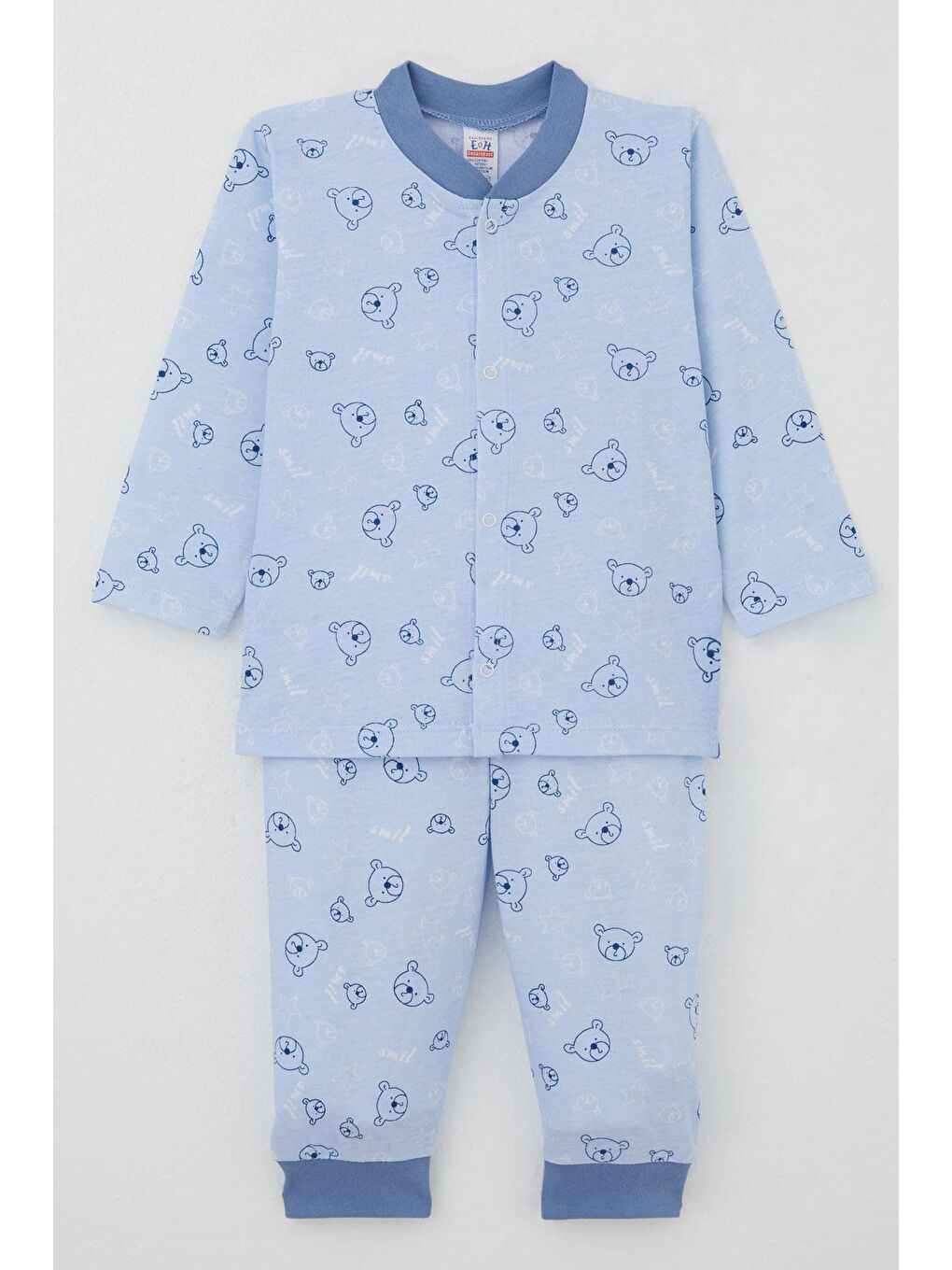 Erkek Bebek Pijama Takımı Sevimli Ayıcık Figürlü Yıldız Desenli Mavi (4 Ay-1 Yaş)