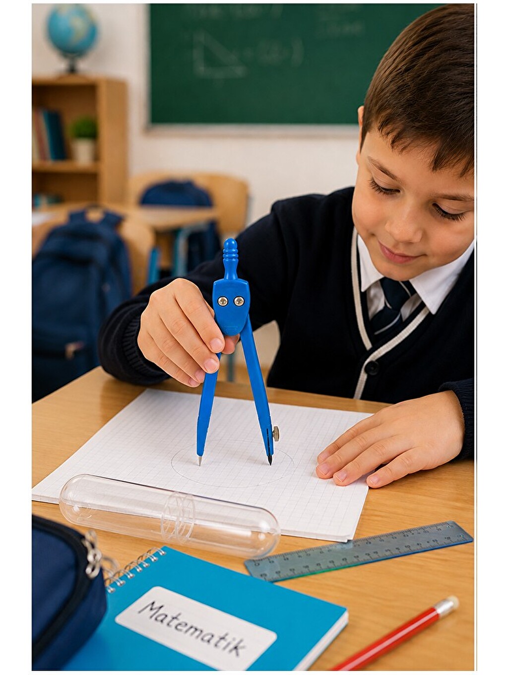 Pembe Metal Pergel 1 Adet Puti 1574 Koruma Kutulu Metal Pergel Grafit Uçlu Mekanik Pergel Matematik-1