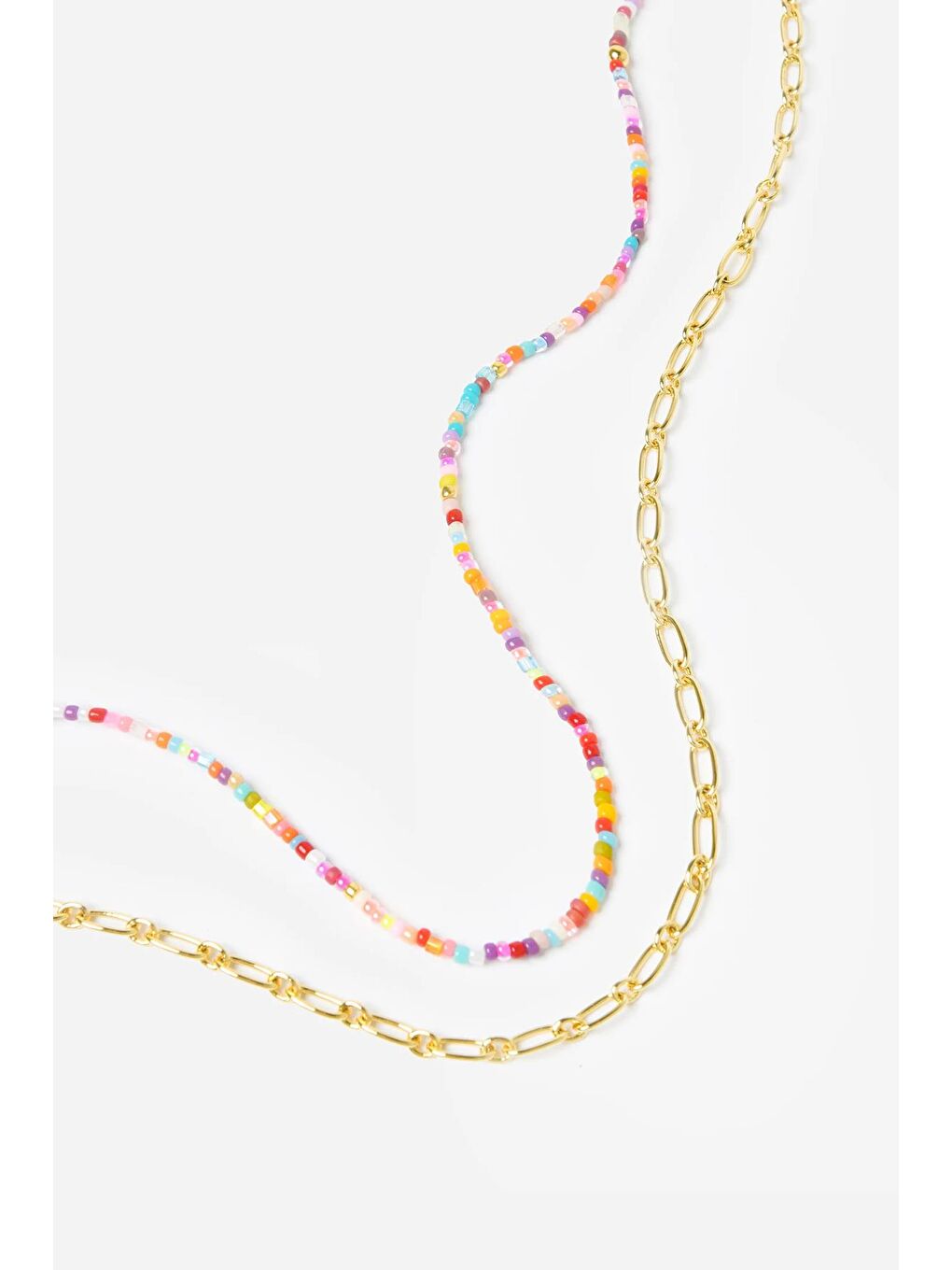 Karışık 2'li Geçmeli Zincir Boncuk Kolye-2