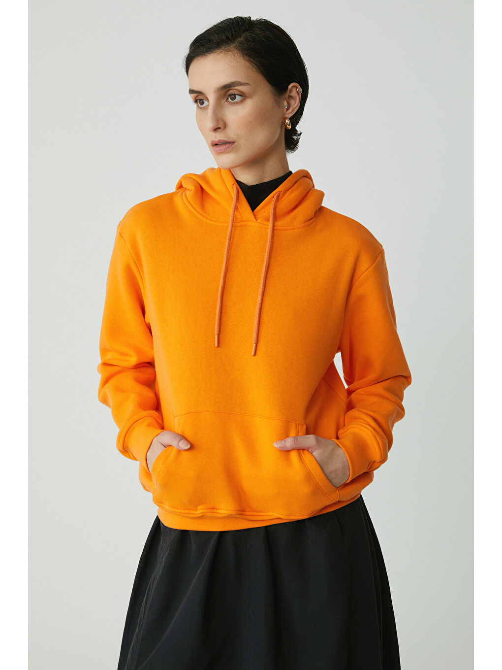 Diane Kadın İçi Polarlı Yumuşacık Comfort Fit Kapüşonlu Turuncu Sweatshirt