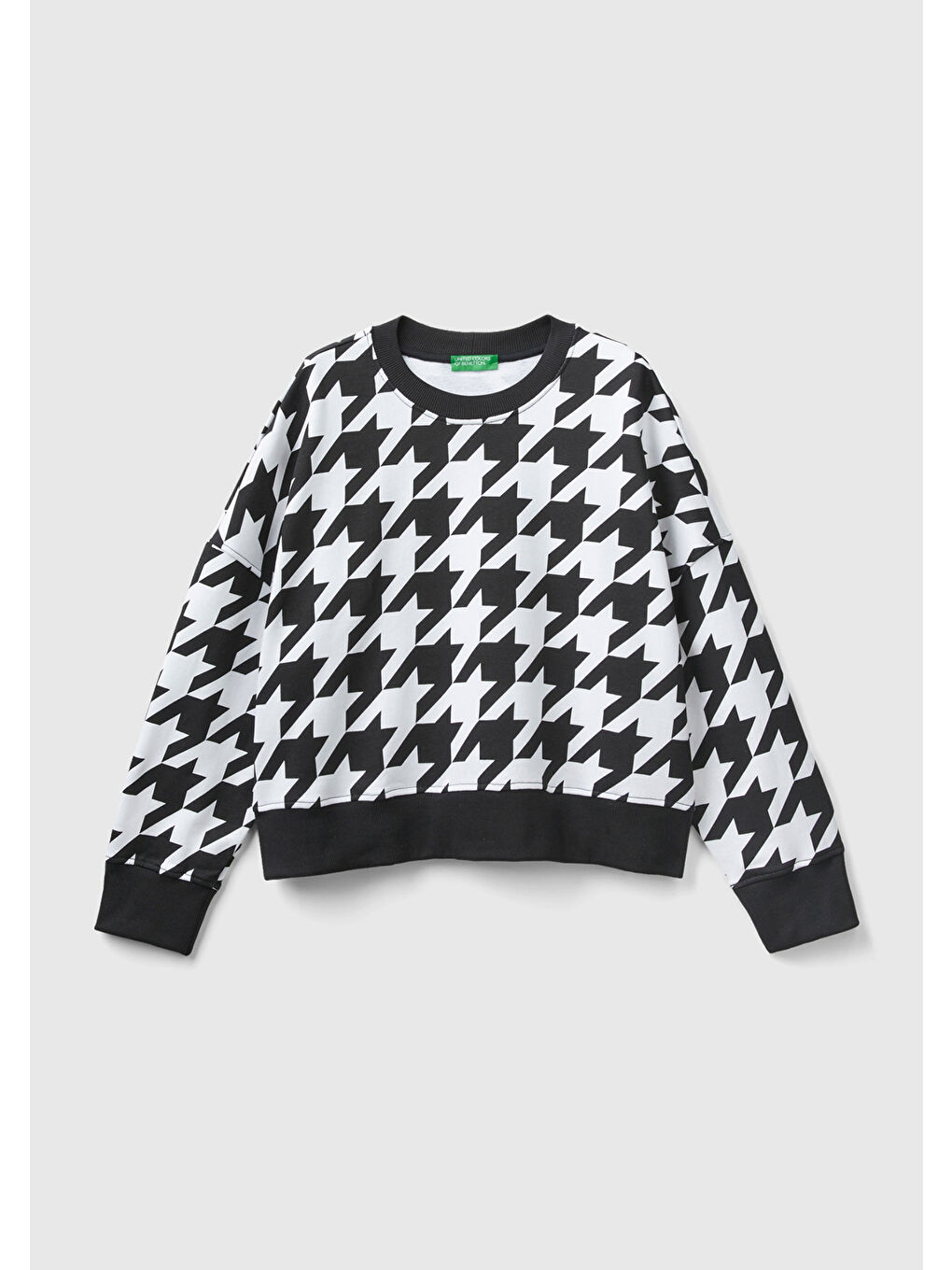 Kadın Siyah-Beyaz Kazayağı Desenli Boxy Fit Sweatshirt-1