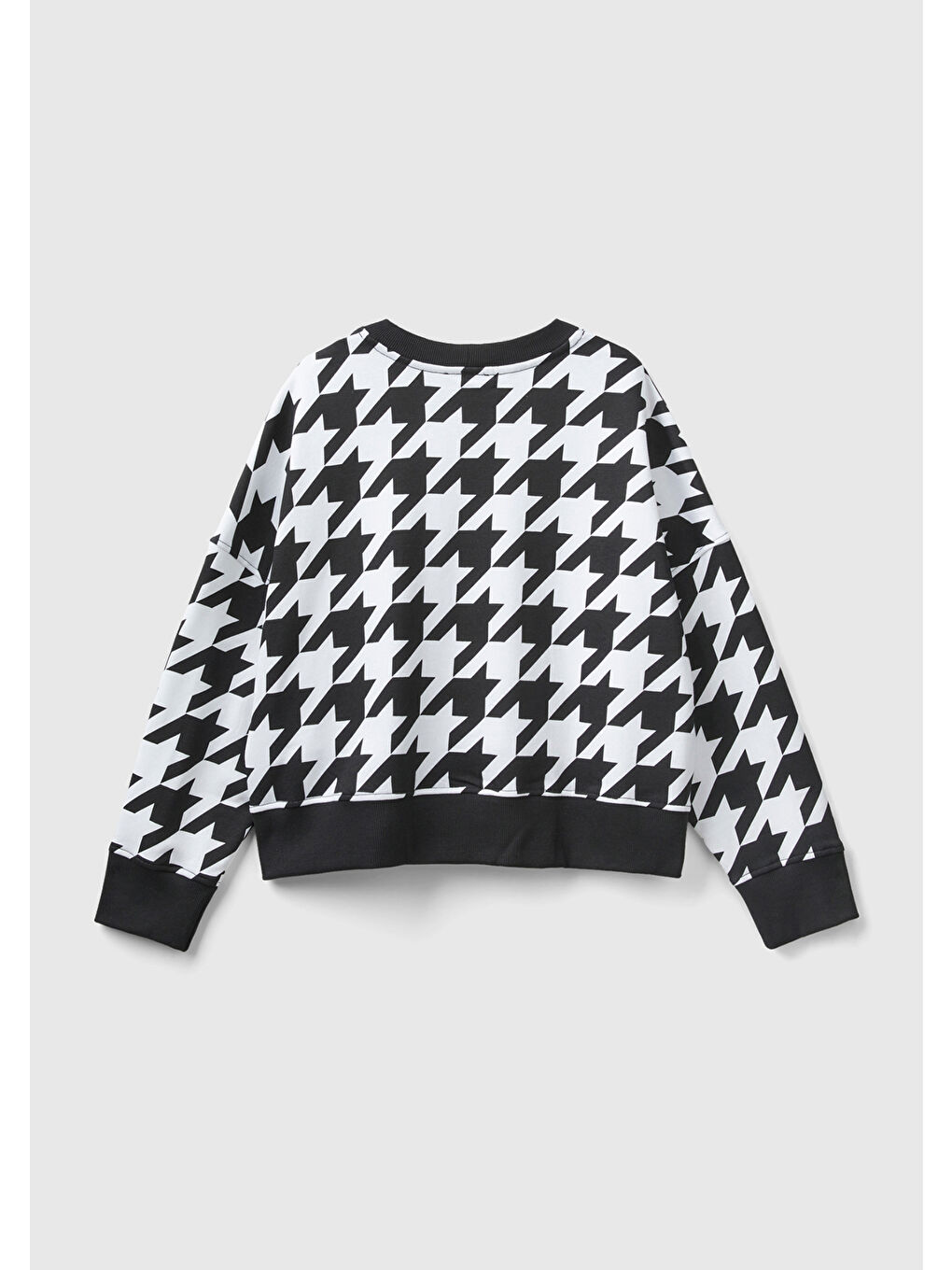 Kadın Siyah-Beyaz Kazayağı Desenli Boxy Fit Sweatshirt-3