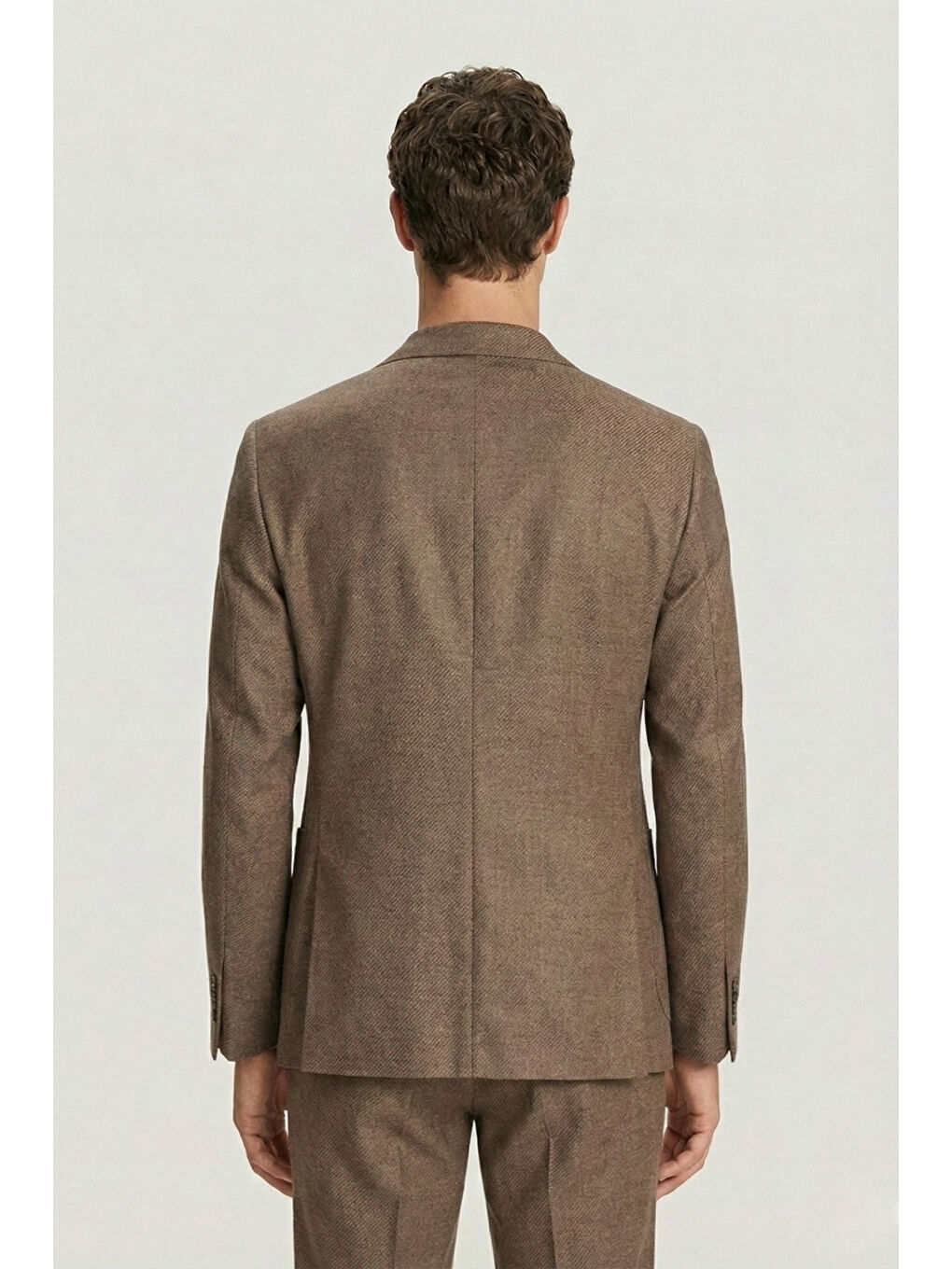 Kahverengi Erkek Kiremit Slim Fit Diyagonal Desenli Sivri Yaka Kordonlu Takım Elbise-3