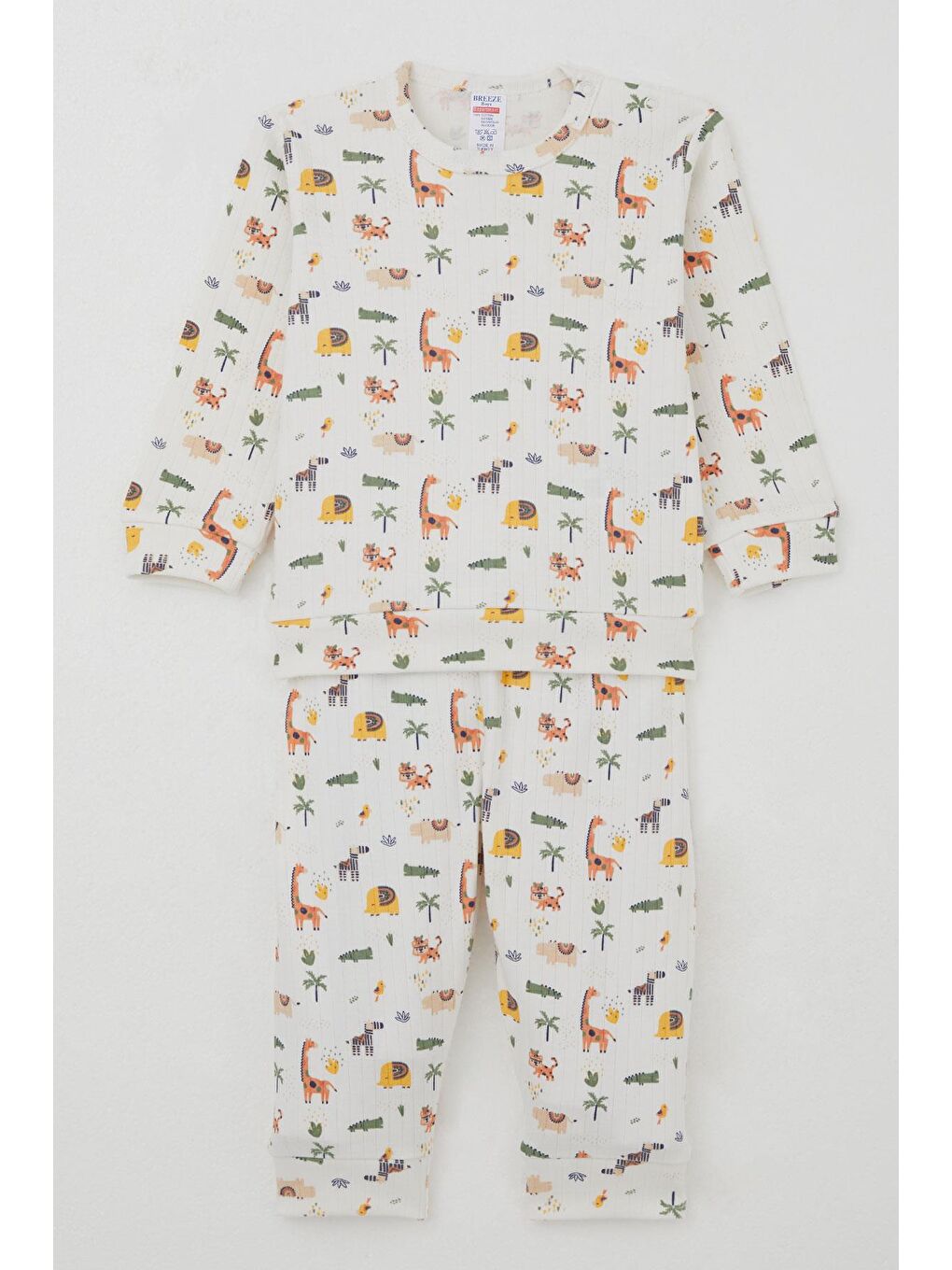 Erkek Bebek Pijama Takımı Omuzdan Patlı Bebek Hayvanat Bahçesi Ekru (4 Ay-1 Yaş)