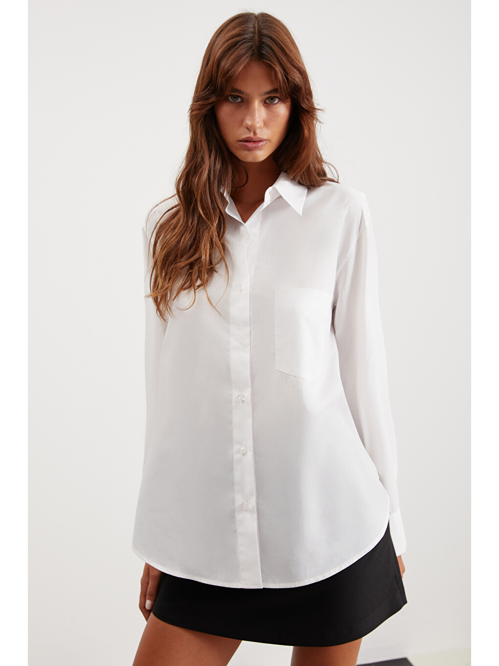 Celıa Kadın %100 Organik Pamuklu Oversize Fit Bol Kesim Tek Cepli Dokuma Beyaz Gömlek-3