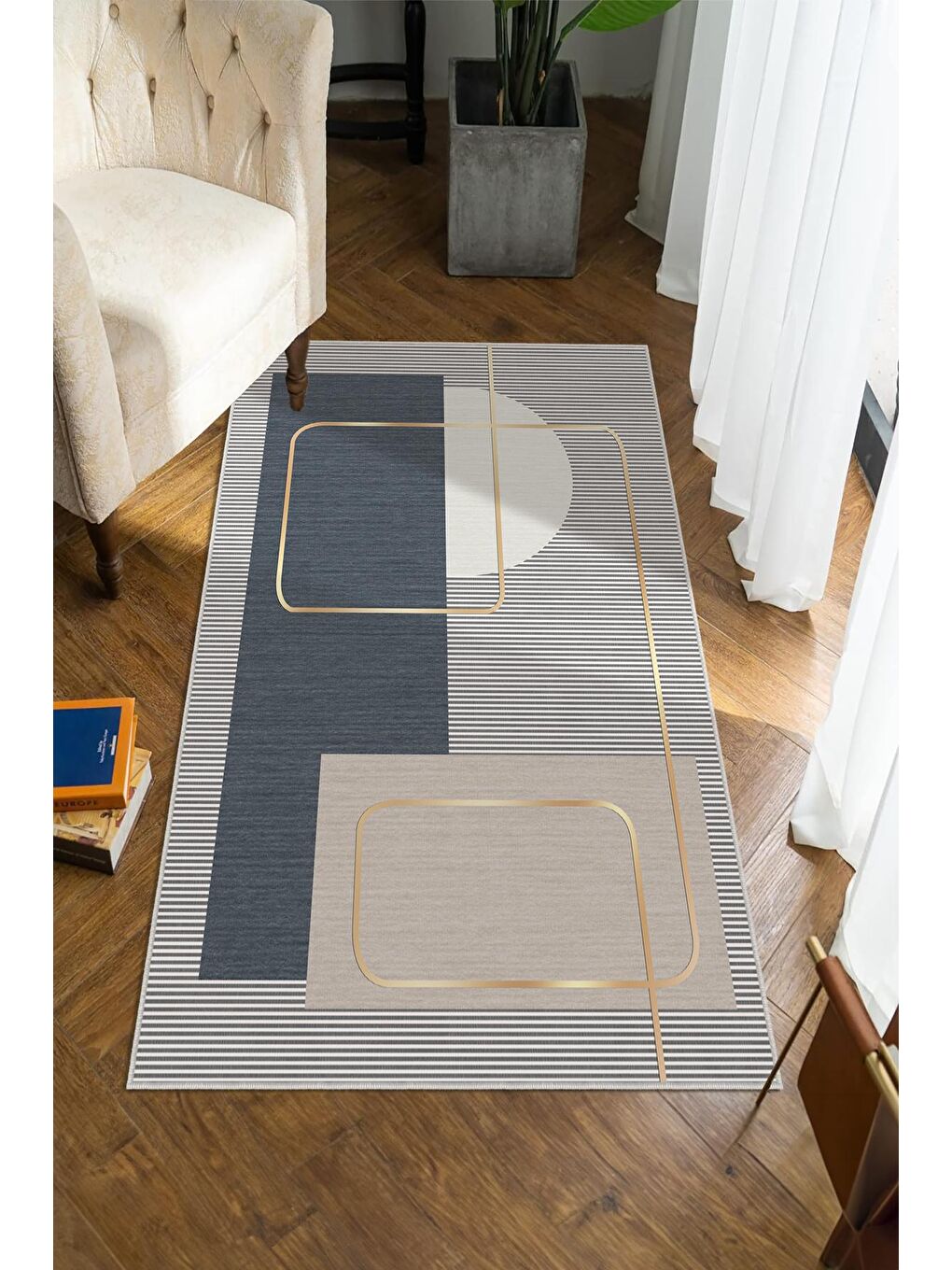 Gri Dekoratif Özel Tasarım Yıkanabilir, Modern Halı  80x150-1