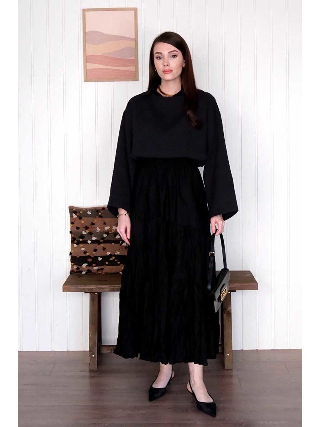 Siyah Kat Kat Kraşlı Etek-1