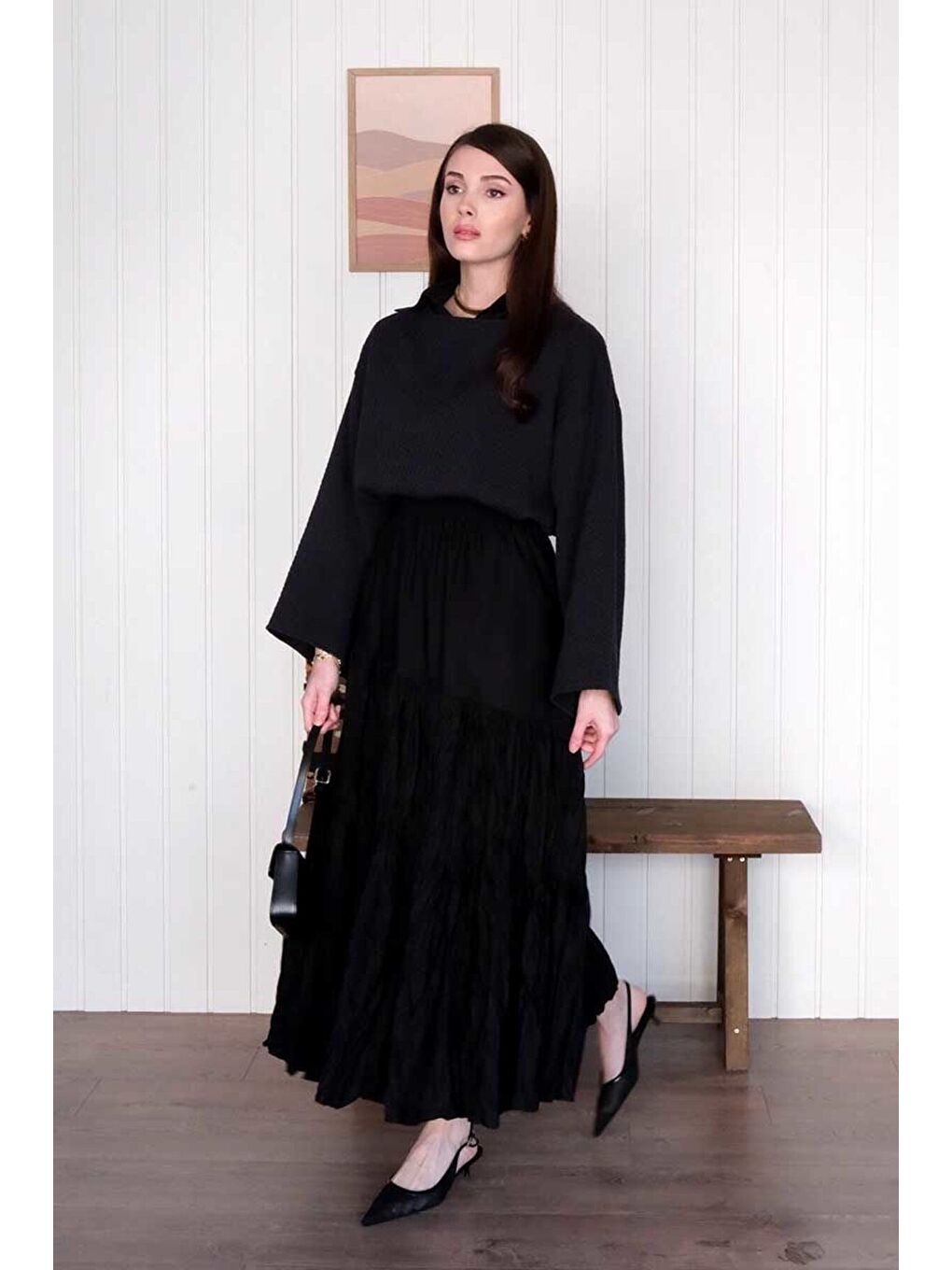 Siyah Kat Kat Kraşlı Etek-3