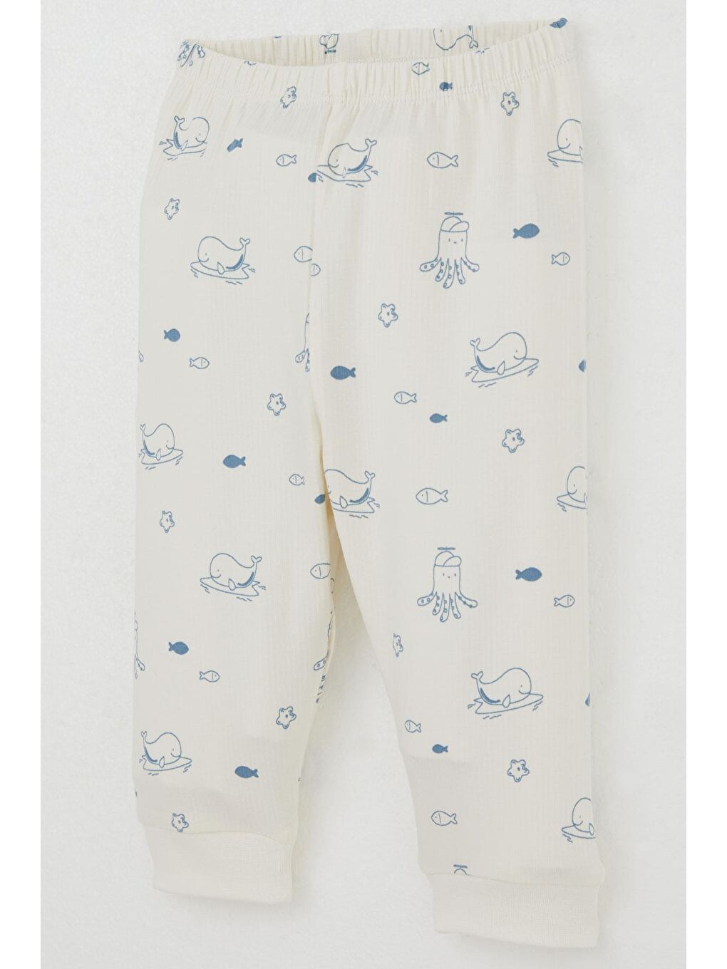Ekru Erkek Bebek Pijama Takımı Omuzdan Patlı Sevimli Deniz Hayvanları Desenli Krem (4-9 Ay)-2