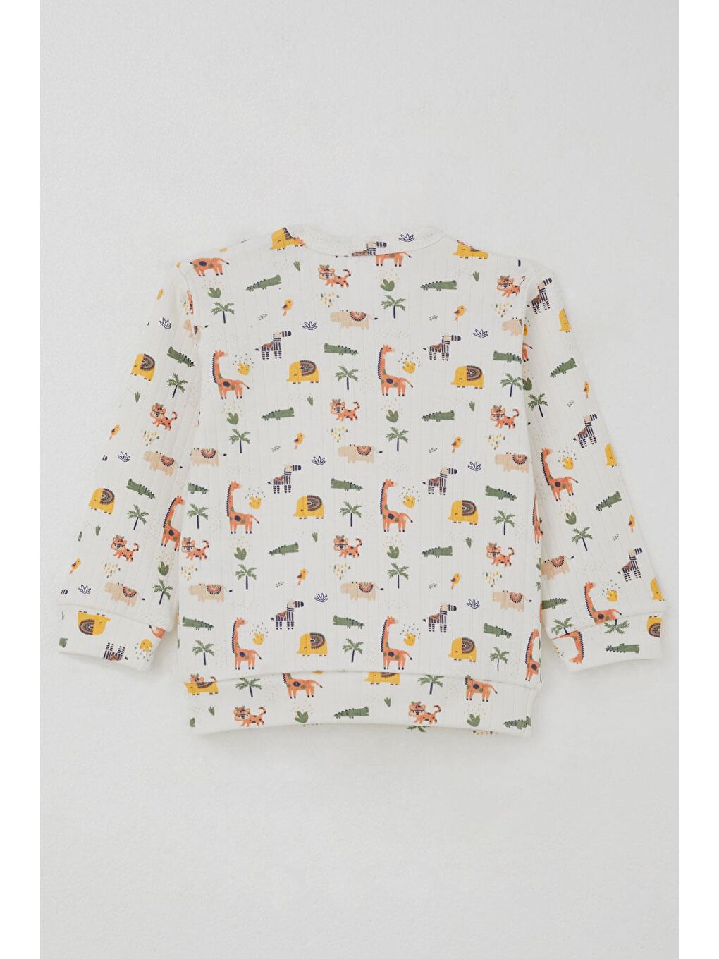 Erkek Bebek Pijama Takımı Omuzdan Patlı Bebek Hayvanat Bahçesi Ekru (4 Ay-1 Yaş)-1