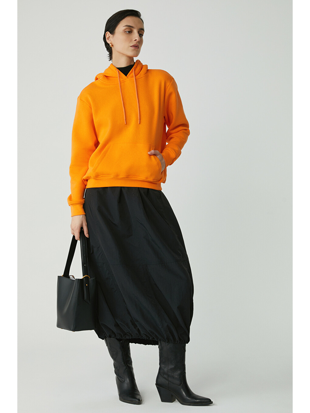 Diane Kadın İçi Polarlı Yumuşacık Comfort Fit Kapüşonlu Turuncu Sweatshirt-1