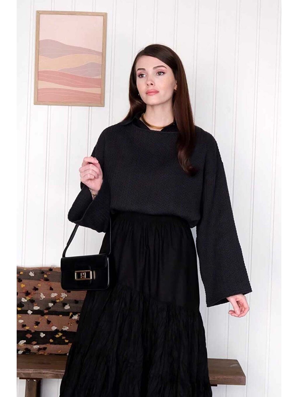 Siyah Kat Kat Kraşlı Etek-5