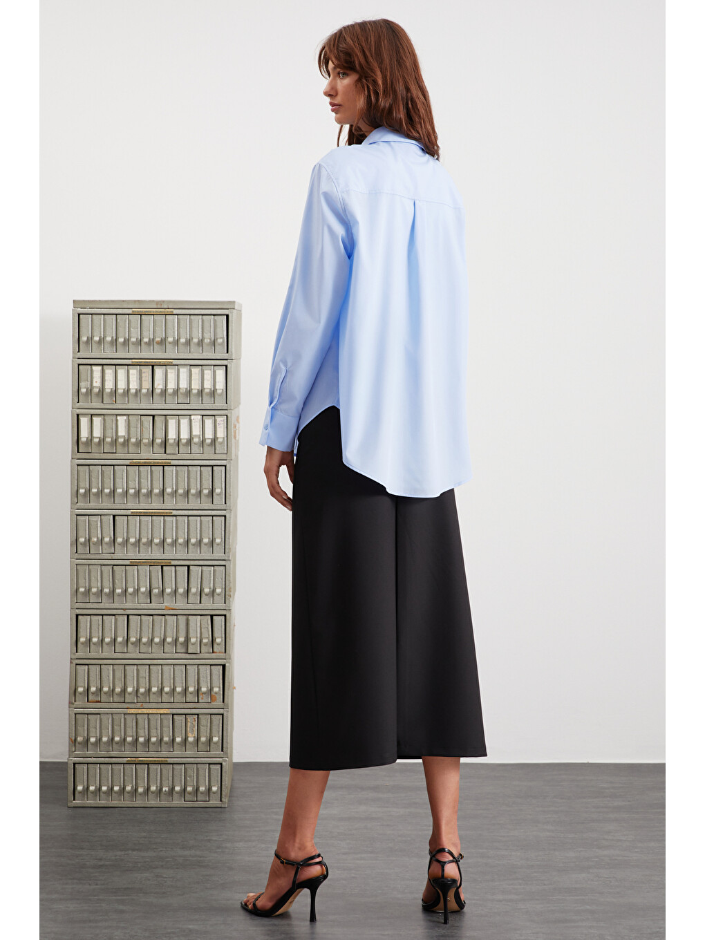 Celıa Kadın %100 Organik Pamuklu Oversize Fit Bol Kesim Tek Cepli Dokuma Mavi Gömlek-5