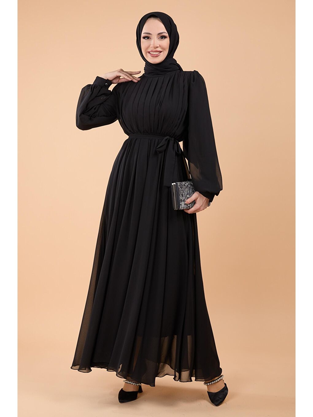 Bisiklet Yaka Kadın Siyah Elbise - 23863