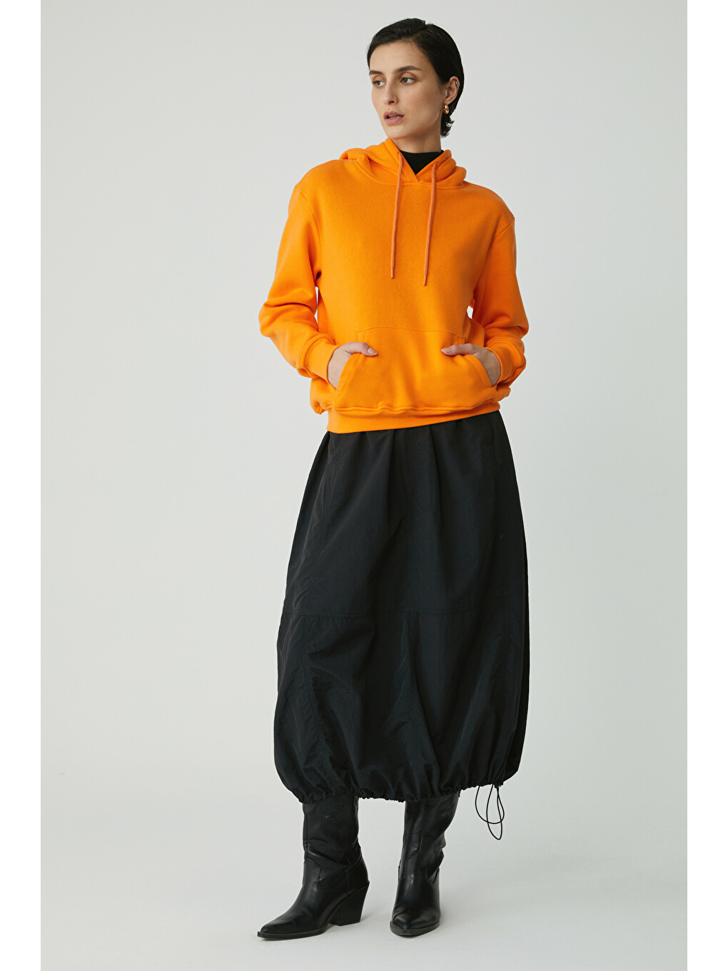 Diane Kadın İçi Polarlı Yumuşacık Comfort Fit Kapüşonlu Turuncu Sweatshirt-2