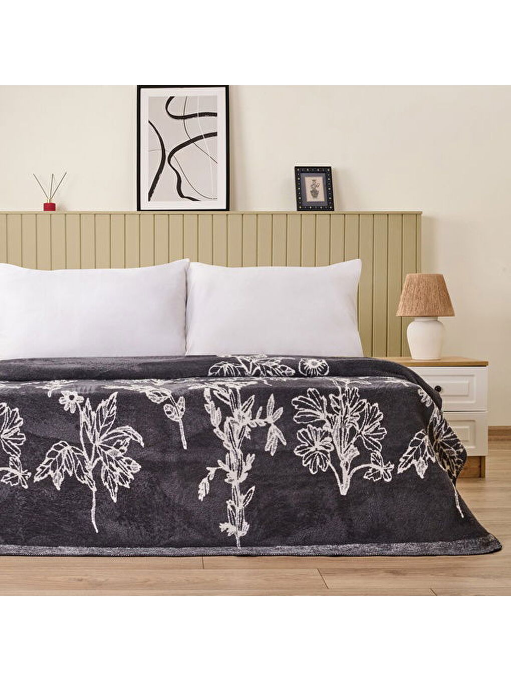 Soft Davi Pamuklu Çift Kişilik Battaniye - Ekru / Antrasit - 200x220 cm-3