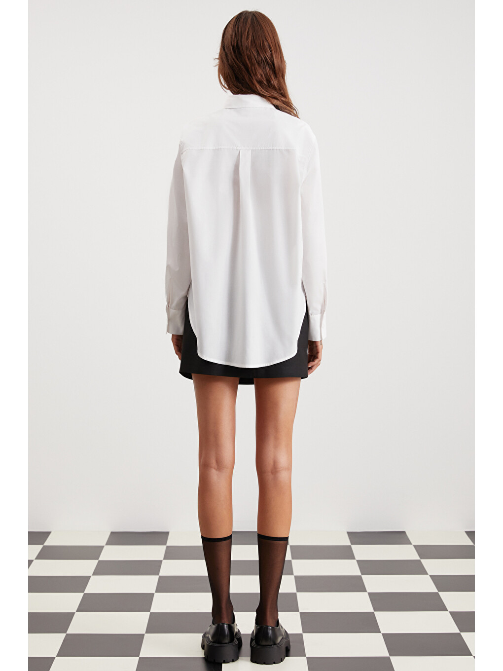 Celıa Kadın %100 Organik Pamuklu Oversize Fit Bol Kesim Tek Cepli Dokuma Beyaz Gömlek-5