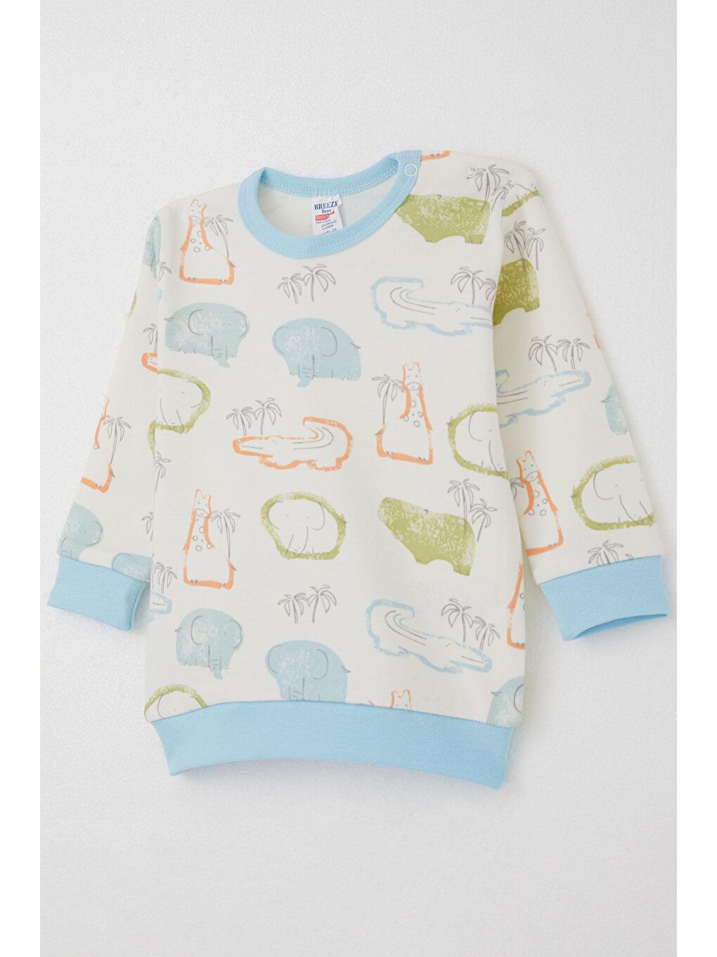 Erkek Bebek Pijama Takımı Omuzdan Patlı Safari Temalı Hayvancıklar Desenli Ekru (4-6 Ay)-1